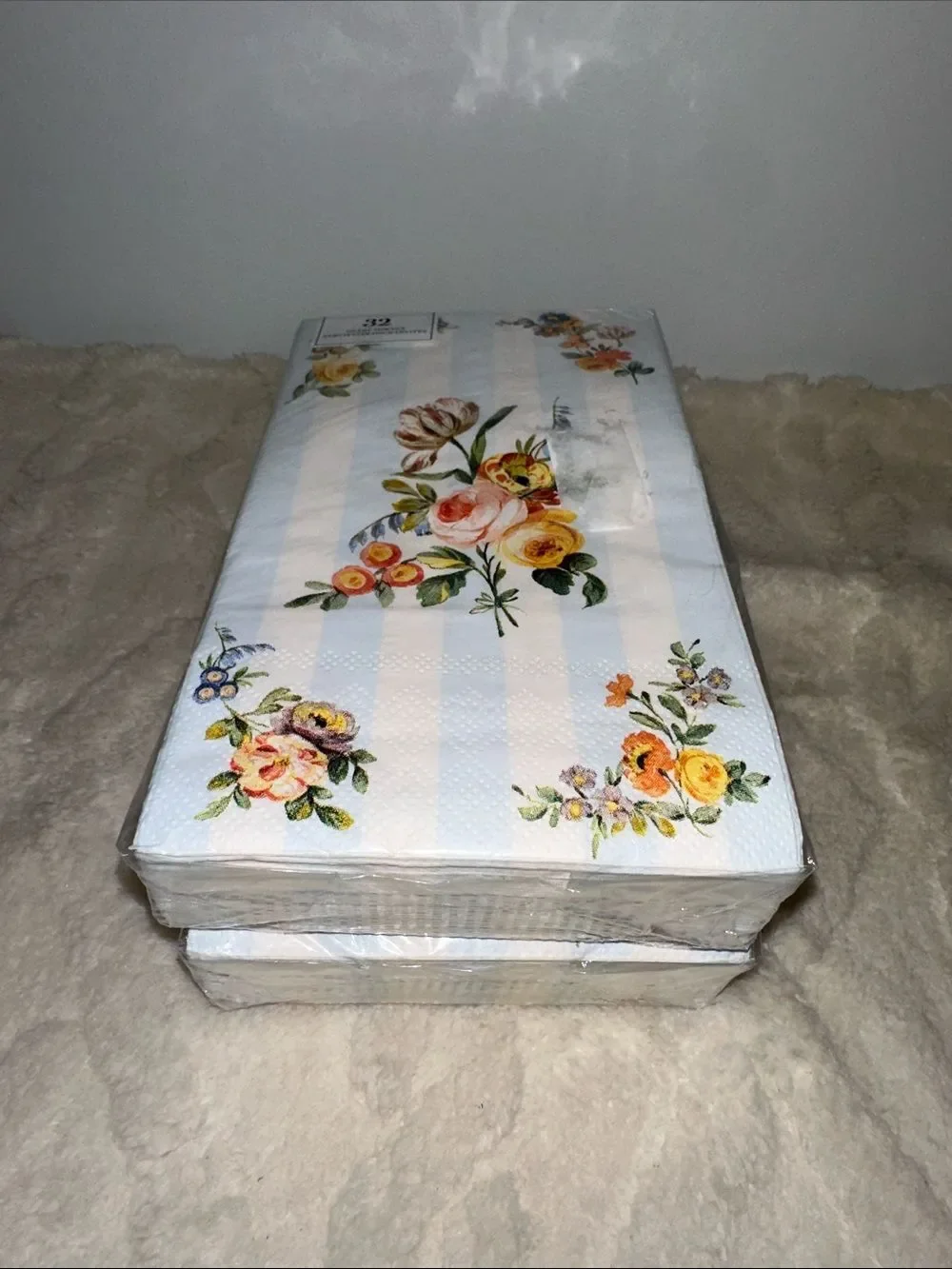 Punch Studio 32 x 2pk Guest Paper Towel Napkins White Blue Floral Stripe Print